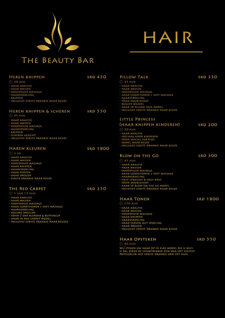 Prijslijst The Beautybar