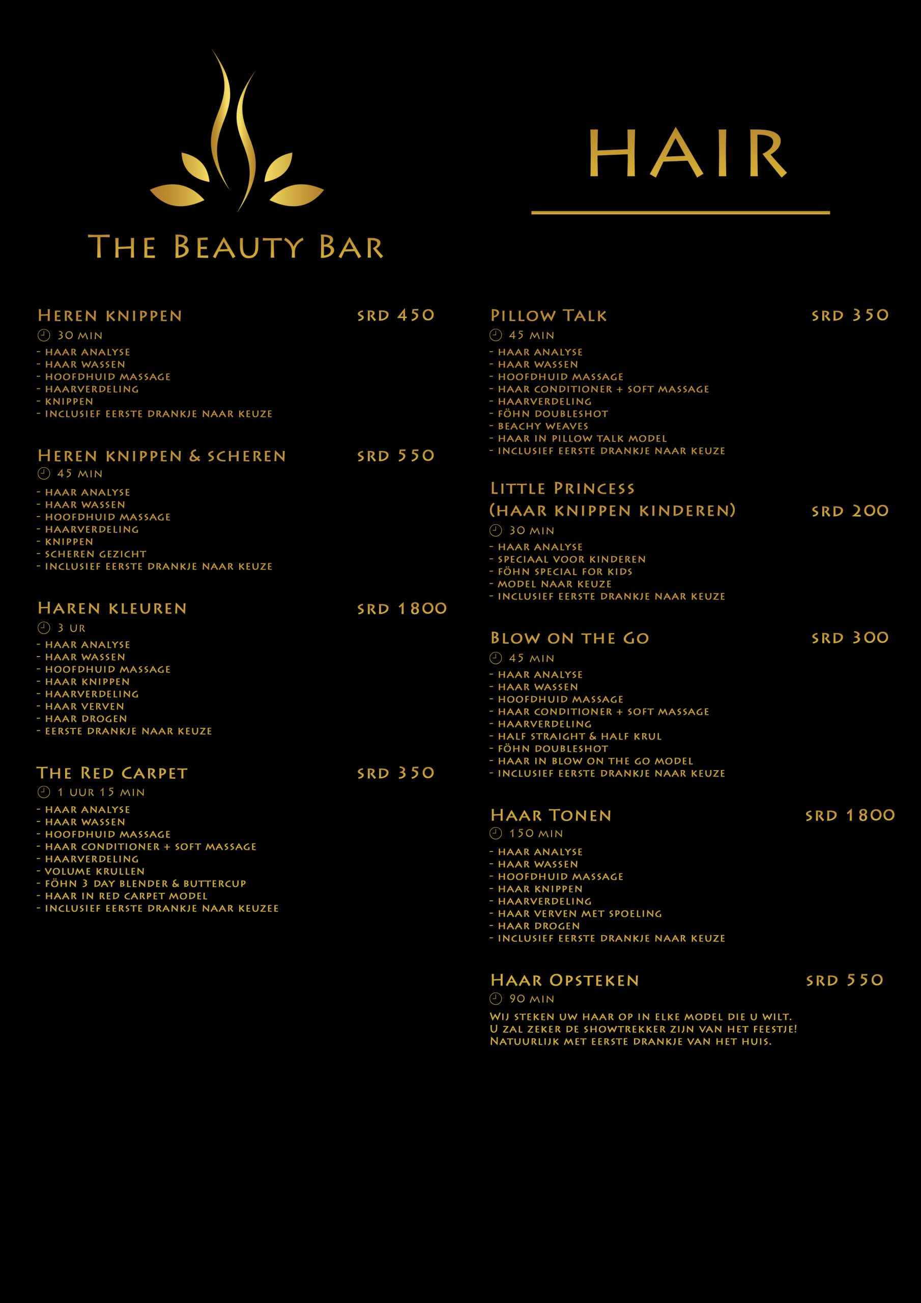 Prijslijst The Beautybar